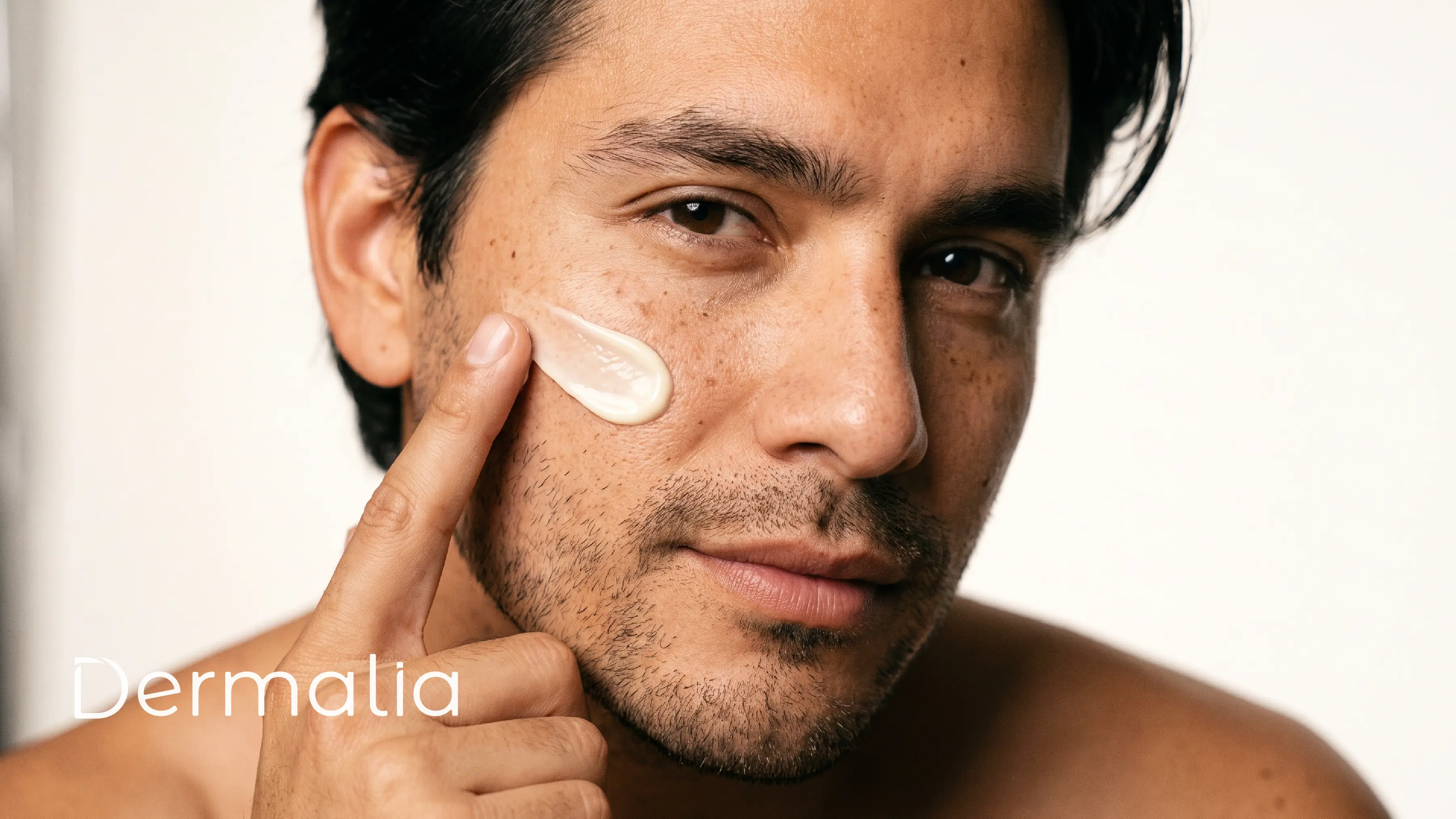 Hombre aplicando crema hidratante en el rostro para cuidar la piel grasa y deshidratada.